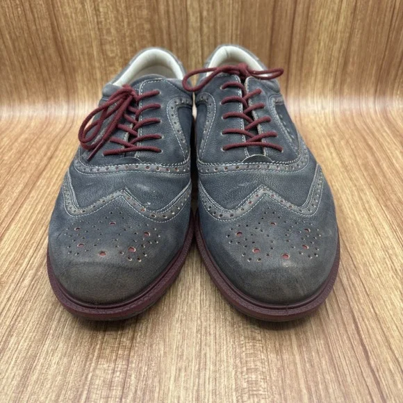 ECCO Tour Hybrid Golf Oxford Mens Gray Port Size 42 Leather Brogue Spiked Sole